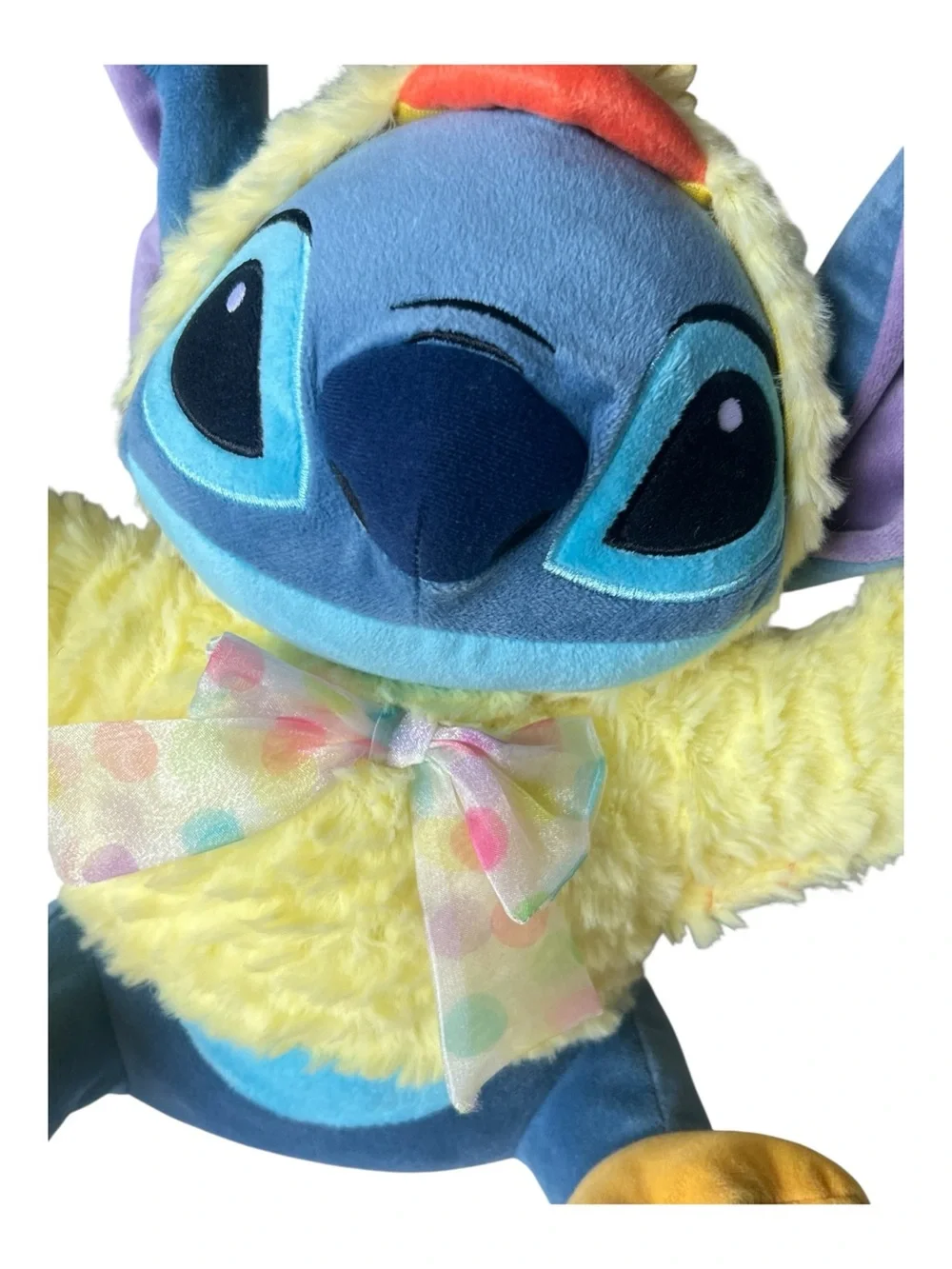 Disney Blue Stitch Plush in Yellow Chick Outfit with Purple Ears